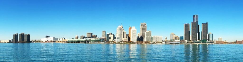 A skyline image of Detroit